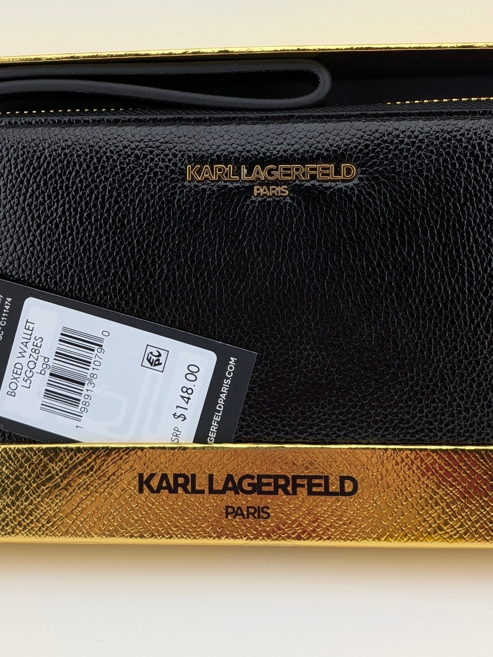 Karl Lagerfeld Paris Black Textured Leather Wallet